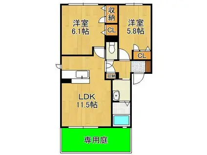 メゾン・シャレマレーアA棟(2LDK/1階)の間取り写真