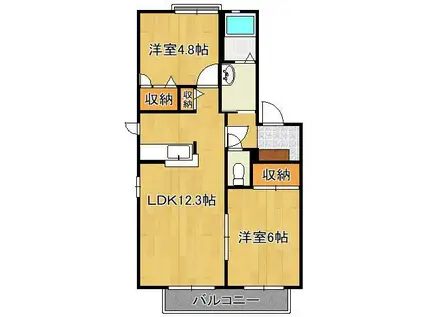 リジェール尾倉パートⅡ B棟(2LDK/2階)の間取り写真