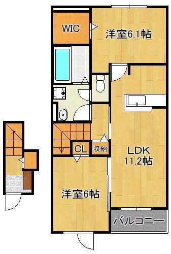 コスモス J(2LDK/2階)の間取り写真