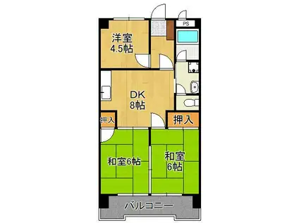 シャトレ苅田Ⅱ(3DK/7階)の間取り写真