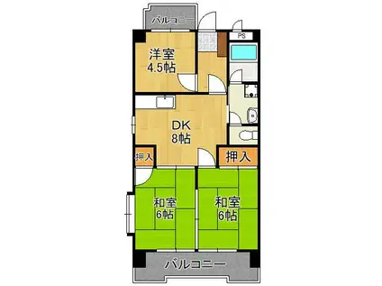 シャトレ苅田Ⅱ(3DK/1階)の間取り写真