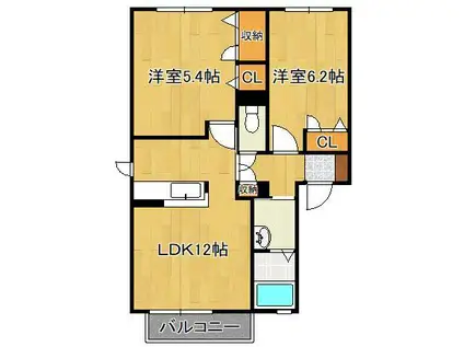 リーベン尾倉 B棟(2LDK/2階)の間取り写真