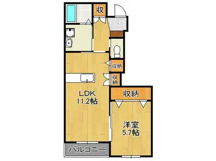 ハイマート雨窪(1LDK/1階)の間取り写真