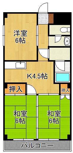 苅田グリーンマンション(3DK/4階)の間取り写真