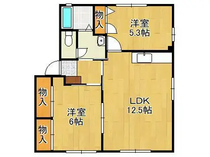 ラルジェおぐら A棟(2LDK/1階)の間取り写真