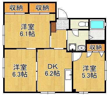 ラルジェおぐら A棟(3DK/1階)の間取り写真