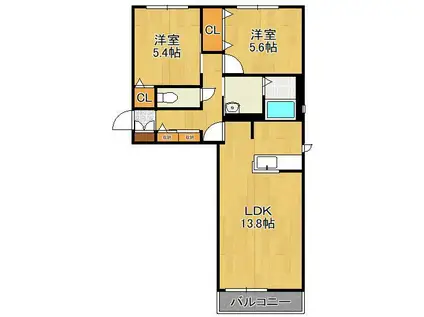 エスポワールKMⅡ B棟(2LDK/1階)の間取り写真