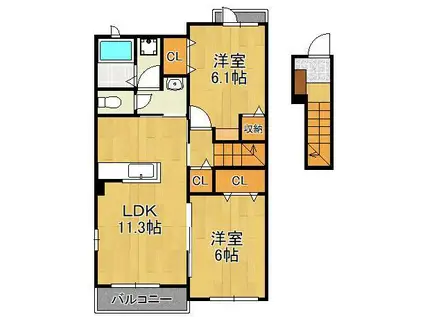 フェリオB(2LDK/2階)の間取り写真