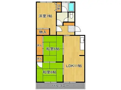 ハイツ山鋒(3LDK/2階)の間取り写真