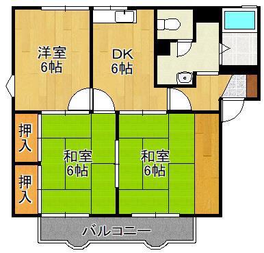 ソレムおばせⅠ C棟(3DK/2階)の間取り写真