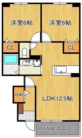 メーシャイン(2LDK/1階)の間取り写真