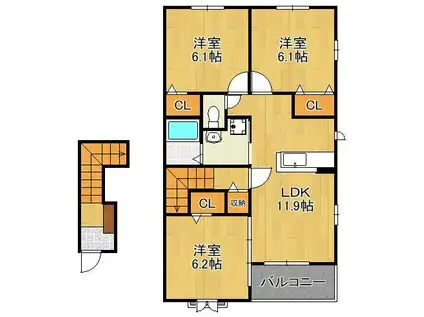 メーシャイン(3LDK/2階)の間取り写真