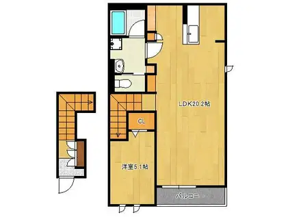 シャーメゾン向山公園(1LDK/2階)の間取り写真