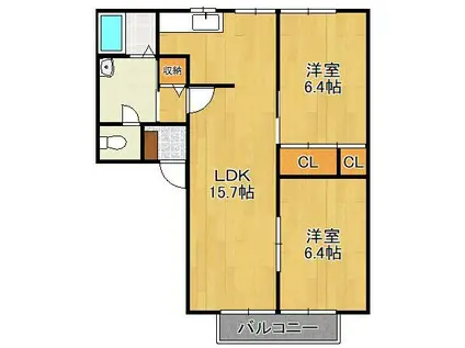 Kフラット A棟(2LDK/2階)の間取り写真