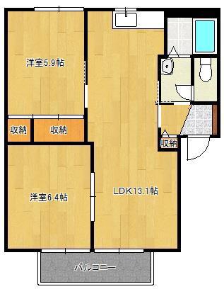 Kフラット A棟(2LDK/2階)の間取り写真