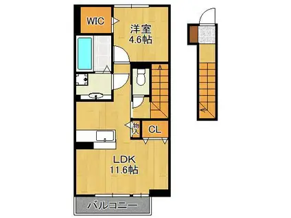 アベニール湯川(1LDK/2階)の間取り写真
