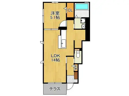 アンソレイエ(1LDK/1階)の間取り写真