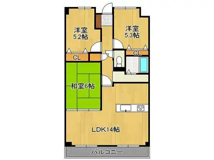 ペルル湯川新町弐番館(3LDK/8階)の間取り写真