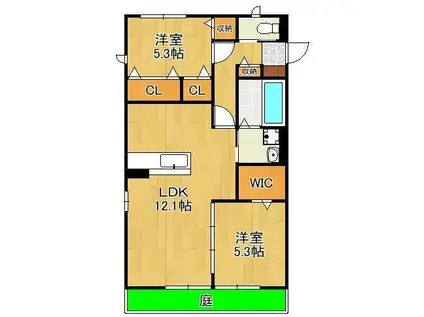 リアンサンクC棟(2LDK/1階)の間取り写真