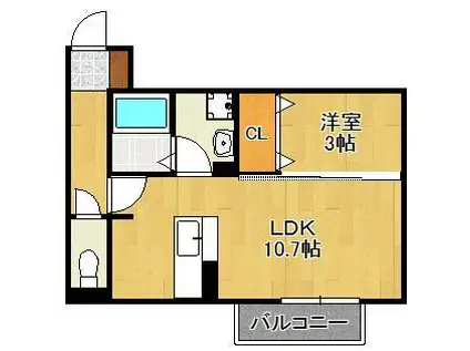 COZY COURT下曽根(1LDK/2階)の間取り写真