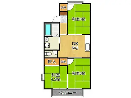 グランディール行橋B棟(3DK/1階)の間取り写真