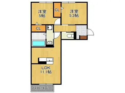 喜宝 YUKUHASHI(2LDK/1階)の間取り写真