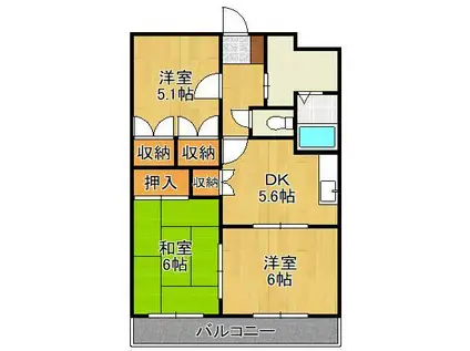 プロニティ行橋A棟(3K/1階)の間取り写真