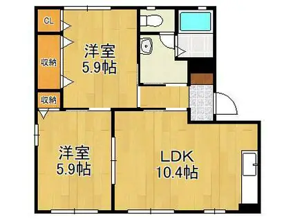 スペリオールF棟(2LDK/1階)の間取り写真