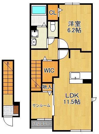 アーバンコート南行橋B棟(1LDK/2階)の間取り写真