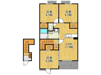 ボヌールKM A(3LDK/2階)の間取り写真
