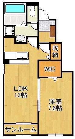 ヒカルサ行橋 Ⅱ(1LDK/1階)の間取り写真