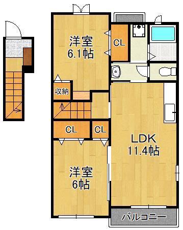 フェリオC(2LDK/2階)の間取り写真