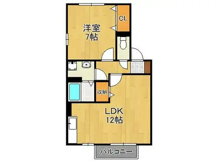 ティアモ中央(1LDK/2階)の間取り写真