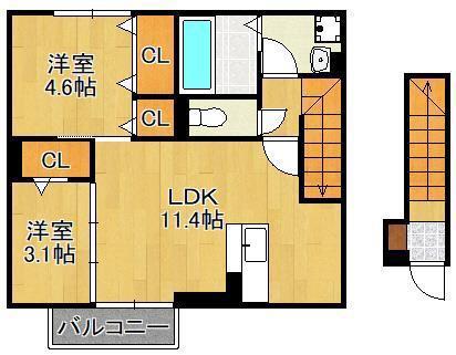 D-ROOM下貫(2LDK/2階)の間取り写真