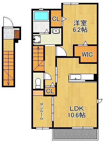 フィデール行橋A(1LDK/2階)の間取り写真