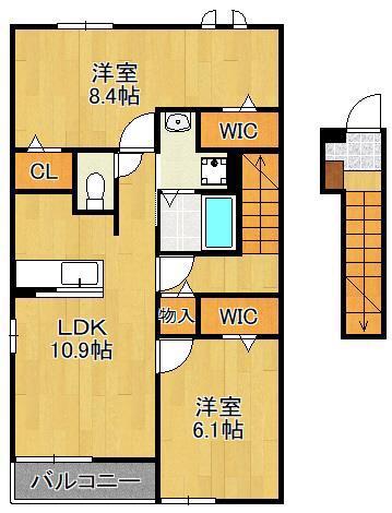 フィデール行橋B(2LDK/2階)の間取り写真