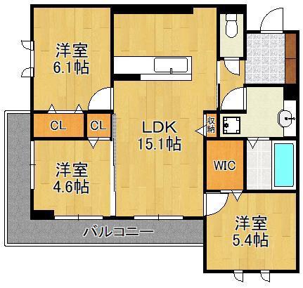 フース コーシェリ(3LDK/3階)の間取り写真