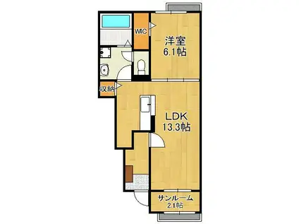 プランタンコートⅥ(1LDK/1階)の間取り写真