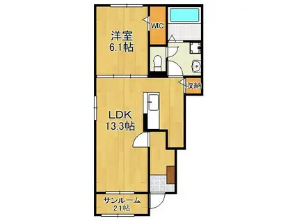 メゾン ド ジュネス Ⅱ(1LDK/1階)の間取り写真