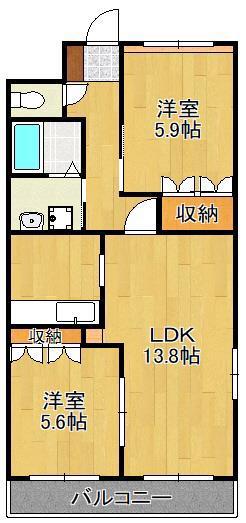 ドリームウィング西宮市(2LDK/2階)の間取り写真