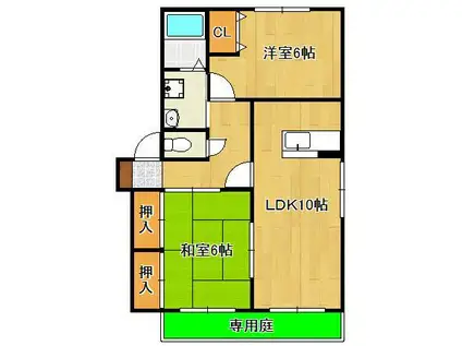 コーポリバ-サイドA棟(2LDK/1階)の間取り写真