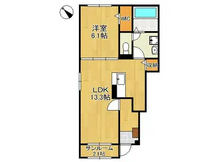 ハーベスト Ⅱ(1LDK/1階)の間取り写真