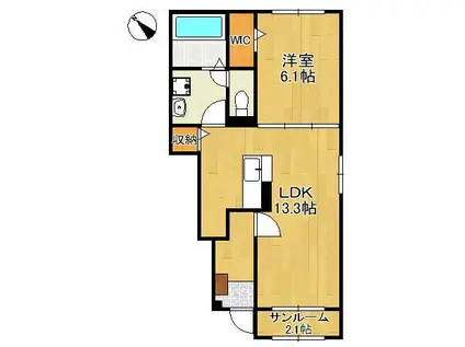 ハーベスト Ⅱ(1LDK/1階)の間取り写真