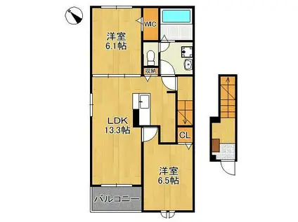 ハーベスト Ⅱ(2LDK/2階)の間取り写真
