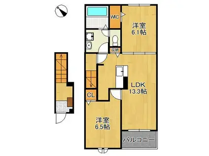 ハーベスト Ⅱ(2LDK/2階)の間取り写真