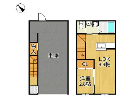 EXCEL GARAGE 小倉南A棟(1LDK/1階)の間取り写真