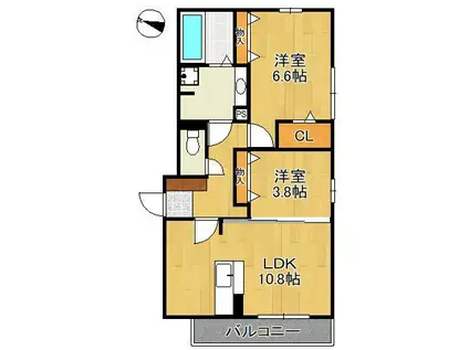 MER行事 B棟(2LDK/1階)の間取り写真