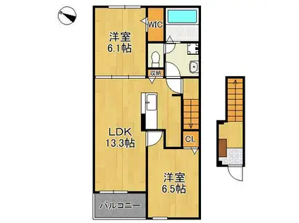 クラールFKⅡB(2LDK/2階)の間取り写真