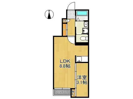 春と川音のフィオーレⅡGOBRIDGE(1LDK/1階)の間取り写真