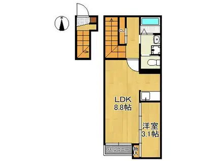 春と川音のフィオーレⅡGOBRIDGE(1LDK/2階)の間取り写真